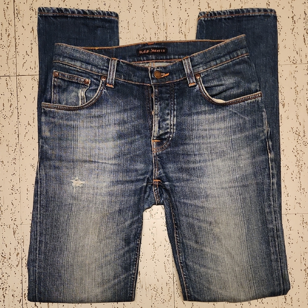 Nudie Jeans Co Grim Tim Shaded Blue Slim Straight Fit Jeans